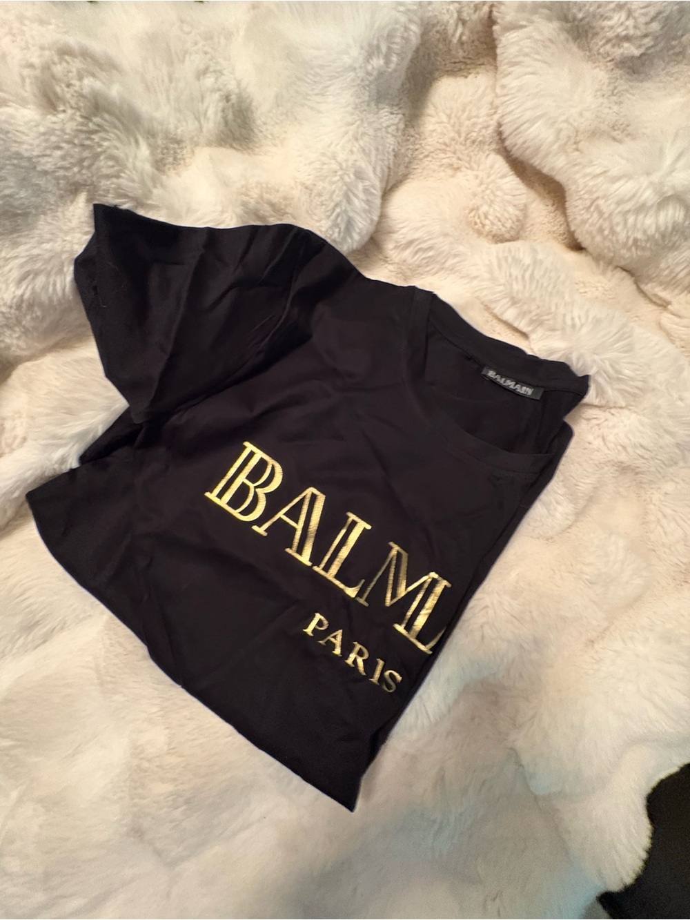 Balmain Black T-Shirt with Gold Logo Print